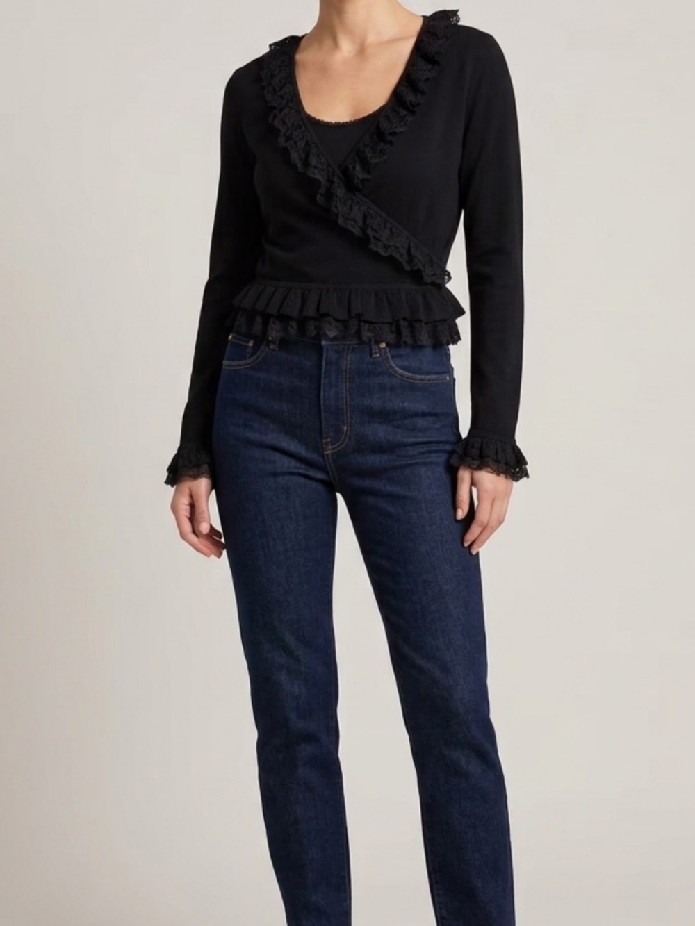 SHU SHU Black Ruffle Wrap Cardigan w/ Attached Tank Medium